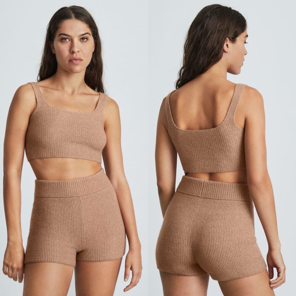 Everlane The Wool Blend Ribbed Crop Top Carmel Women XS NWT Stretch